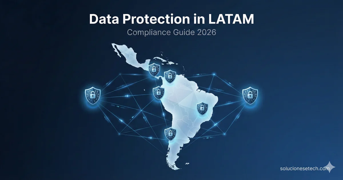 Map of Latin America with data protection and regulation icons