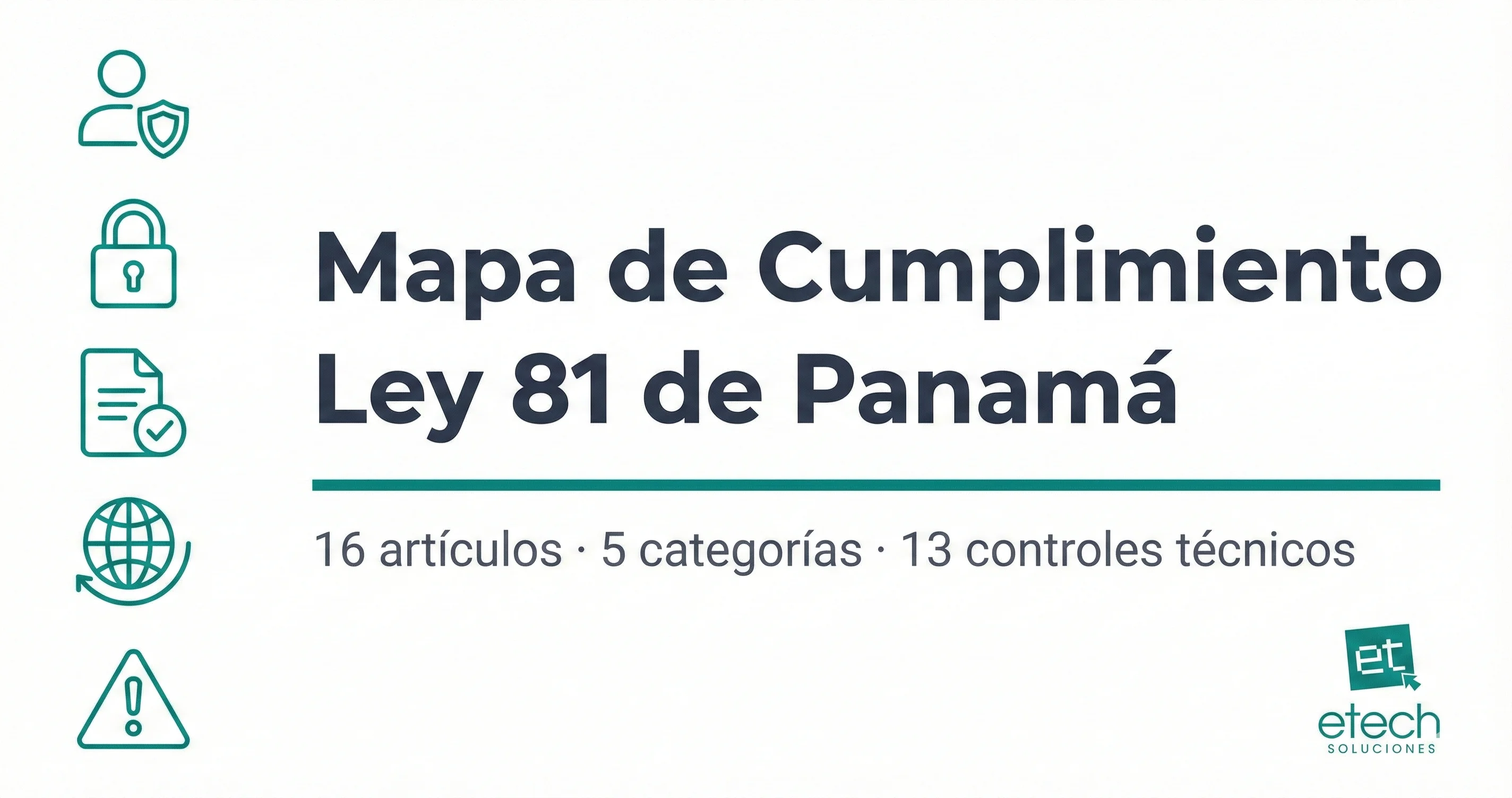 Mapa de cumplimiento mostrando 5 categorías de la Ley 81 de Panamá contra controles técnicos