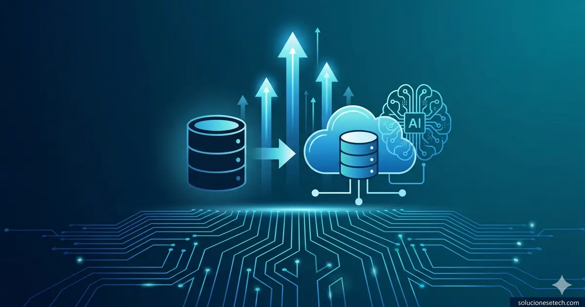 Diagrama de modernización de bases de datos en Azure con flujo hacia cargas de trabajo de inteligencia artificial